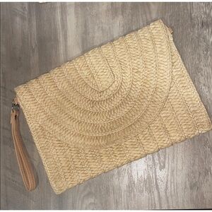 Elegant Tan Woven Wristlet Clutch